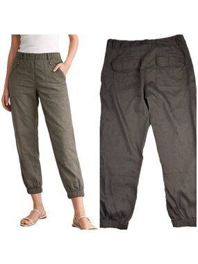Theory Taupe Utility Cargo Jogger Linen Pants Womens Zip Pocket Cropped 4 S